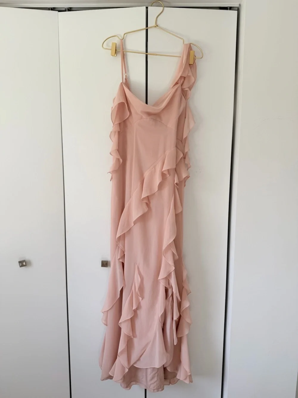 Azazie Blush Cold-Shoulder High-Low Ruffle Gown - Picture 4 of 4